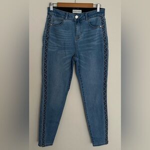 Knox Rose Blue Straight Leg Jeans with Geometric Trim